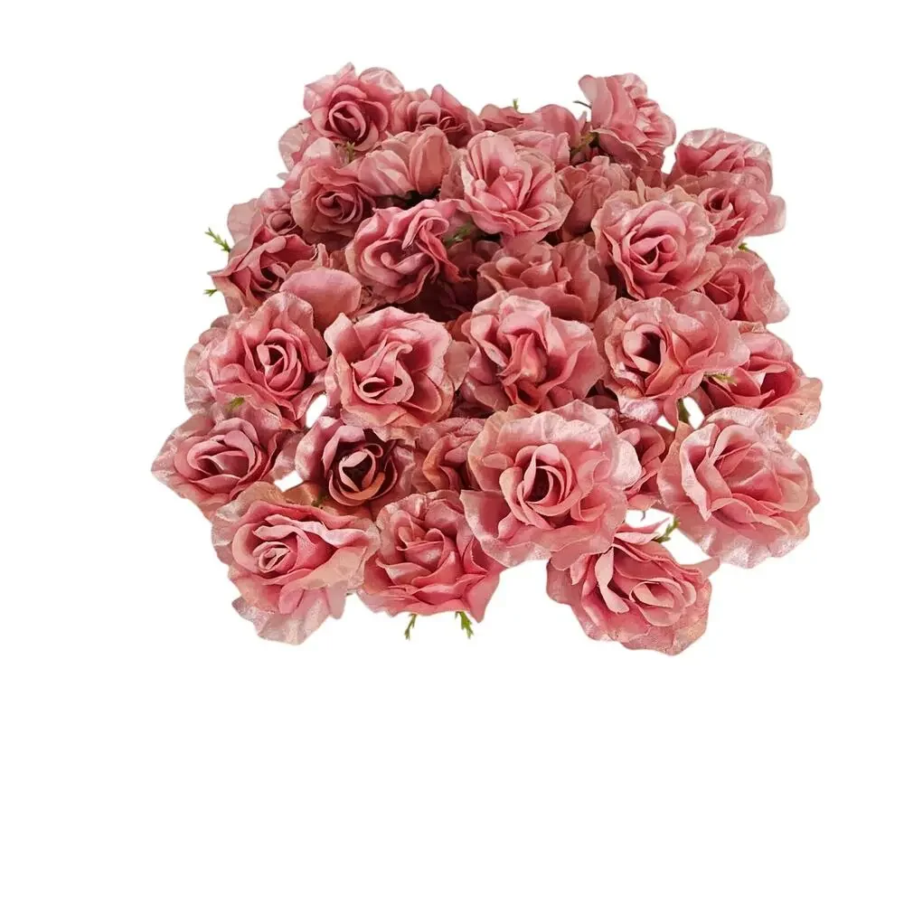25 Pink Satin Rose Heads Stemless Wedding Floral Craft DIY 2.5in Flowers